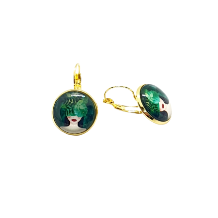 earrings gold steel girl with plant1